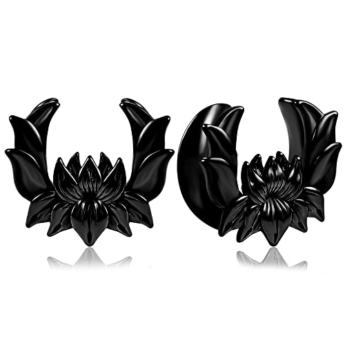 Vankula Ohr Tunnel 1 Paar Saddles Flesh Plugs Lotus Edelstahl für männer damen Ohrpiercing Gestreckte Schmuck 16mm(5/8") Schwarz von Vankula