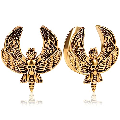 Vankula Ohr Tunnel 1 Paar Saddles Flesh Plugs Motte Edelstahl für männer damen Ohrpiercing Gestreckte Schmuck 10mm(00G) Gold von Vankula