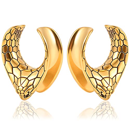 Vankula Ohr Tunnel 1 Paar Saddles Flesh Plugs Schlangen Edelstahl für männer damen Ohrpiercing Gestreckte Schmuck 10mm(00G) Gold von Vankula