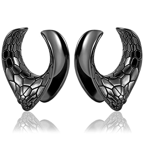 Vankula Ohr Tunnel 1 Paar Saddles Flesh Plugs Schlangen Edelstahl für männer damen Ohrpiercing Gestreckte Schmuck 10mm(00G) Schwarz von Vankula