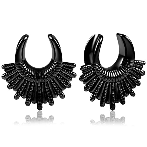 Vankula Ohr Tunnel 1 Paar Saddles Flesh Plugs Sektor Edelstahl für männer damen Ohrpiercing Gestreckte Schmuck 10mm(00G) Schwarz von Vankula