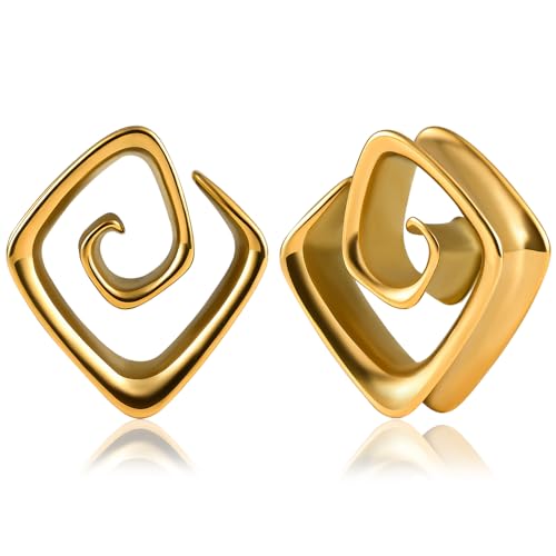 Vankula Ohr Tunnel 1 Paar Saddles Flesh Plugs Spirale Edelstahl für männer damen Ohrpiercing Schmuck 10mm(00G) Gold von Vankula