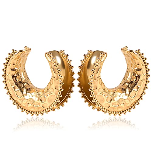 Vankula Ohr Tunnel 1 Paar Saddles Flesh Plugs Spitze Edelstahl für männer damen Ohrpiercing Gestreckte Schmuck 14mm(9/16") Gold von Vankula