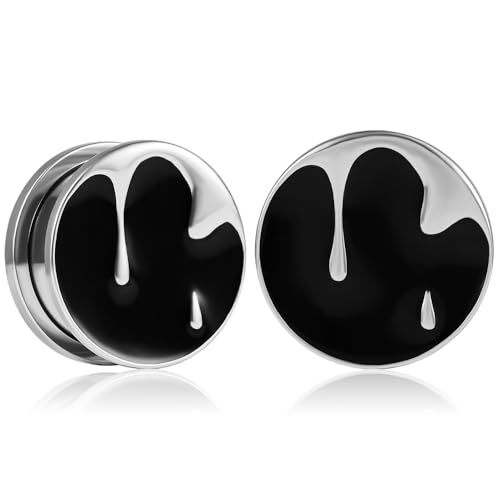 Vankula Ohr Tunnel 1 Paar Single Flared Flesh Plugs Vintage für männer damen Ohrpiercing Schmuck 10mm(00G) Silber von Vankula