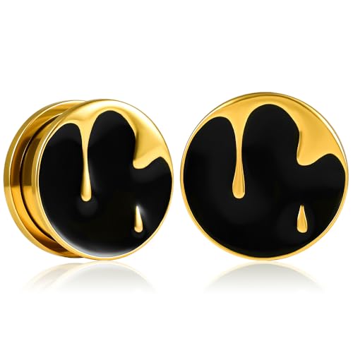 Vankula Ohr Tunnel 1 Paar Single Flared Flesh Plugs Vintage für männer damen Ohrpiercing Schmuck 12mm(1/2") gold von Vankula