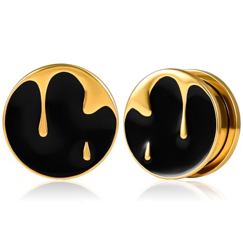 Vankula Ohr Tunnel 1 Paar Single Flared Flesh Plugs Vintage für männer damen Ohrpiercing Schmuck 14mm(9/16") gold von Vankula