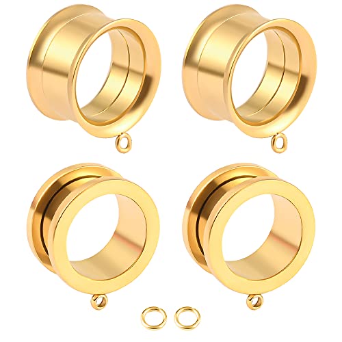 Vankula Ohr Tunnel mit anhänger 4 PCS DIY Double Flared Flesh Plug Edelstahl für männer damen Ohrpiercing Gestreckte Schmuck 10mm(00G) 4 PCS Gold von Vankula