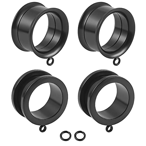 Vankula Ohr Tunnel mit anhänger 4 PCS DIY Double Flared Flesh Plug Edelstahl für männer damen Ohrpiercing Gestreckte Schmuck 10mm(00G) 4 PCS Schwarz von Vankula