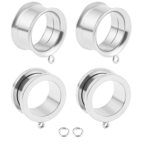 Vankula Ohr Tunnel mit anhänger 4 PCS DIY Double Flared Flesh Plug Edelstahl für männer damen Ohrpiercing Gestreckte Schmuck 16mm(5/8") 4 PCS Silber von Vankula