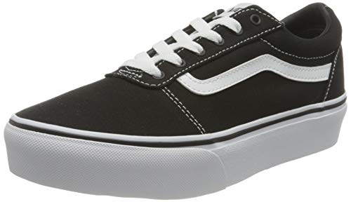 Vans Mädchen Ward Platform Canvas Sneaker, Leinwand Schwarz Weiß, 32 EU von Vans