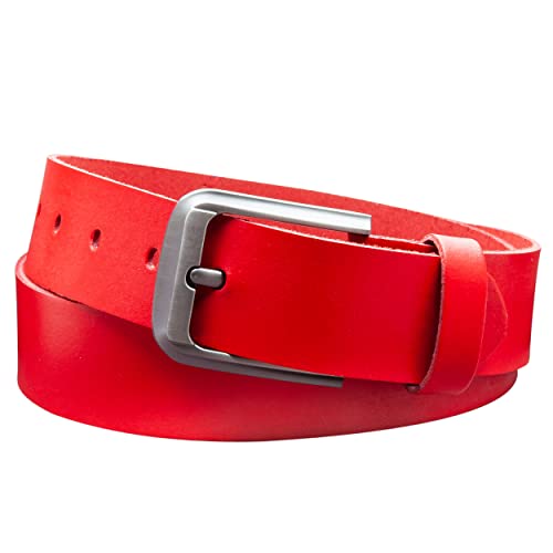 Vascavi Ledergürtel, 4 cm breit, Echtes Leder, Unisex Gürtel für Damen und Herren, MADE IN GERMANY, AM55-SL-Rot-80 von Vascavi