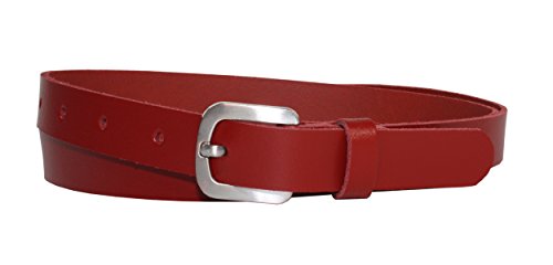 Vascavi Ledergürtel echt Leder Gürtel, Jeansgürtel, Hüftgürtel, Made in Germany, 2 cm breit und ca. 0.25 cm stark (100 cm Gesamtlänge 110 cm, Rot) von Vascavi