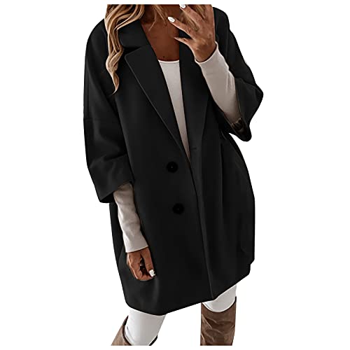 Vasreyy Damen Mantel Elegant Cardigan Damen Lang Teddy Mantel Frauen Einfarbig Revers 3/4 ÄRmel Mantel Mit KnöPfe Herbst Winter Warme Langarm Dicke Wolljacke (Schwarz, S) von Vasreyy