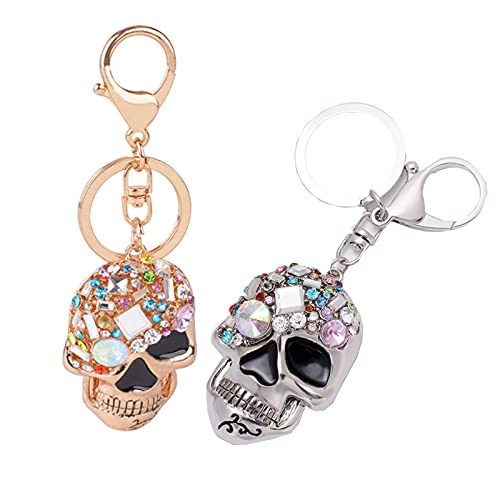 2 Stücke Totenkopf-Schlüsselanhänger, Creative Rhinestone Skull Schlüsselanhänger, Fashion Damen Bag Ornaments, Gelten Auto Schlüsselring Charm(Gold und Silber je Einer) von Vastsea