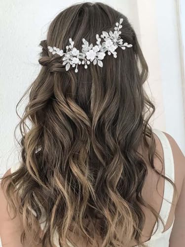 Vatocu Blume Braut Hochzeit Haar Perle Rebe Blatt Kopfschmuck Kristall Braut Haarschmuck für Frauen von Vatocu