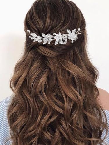 Vatocu Blume Braut Hochzeit Haar Rebe Perle Haarschmuck Kristall Kopfschmuck Braut Haarschmuck für Frauen und Mädchen von Vatocu