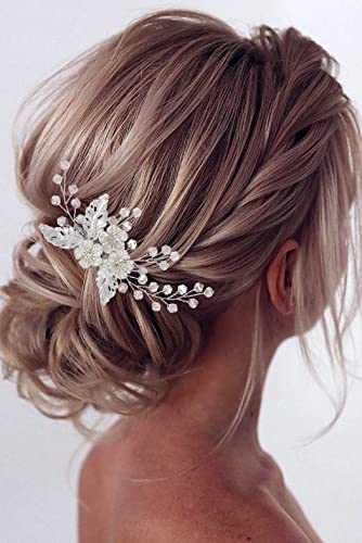 Vatocu Haarkamm mit Blume, Braut, Hochzeit, silberfarben, Haarschmuck, Blätter, Kopfschmuck für Frauen und Mädchen von Vatocu