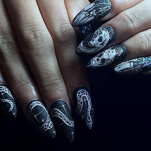 Vatocu Halloween Nägel Zum Aufkleben Lang Schwarz Rot Künstliche Nägel Schädel Blut Falsche Nägel Geist Acryl Press on Nails für Frauen und Mädchen (24 Stück) (Halloween E) von Vatocu