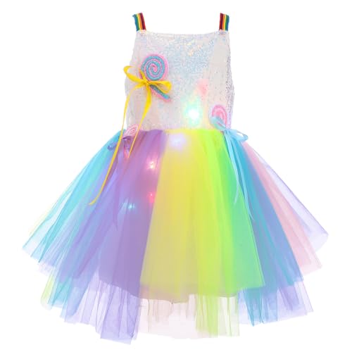 Vatocu Mädchen LED Kleid Prinzessin Regenbogenfarbene Tutu Kleid Leuchtendes Kinder Süßigkeiten Kleids Karneval Tutu Tüll Geburtstage Party Festival von Vatocu