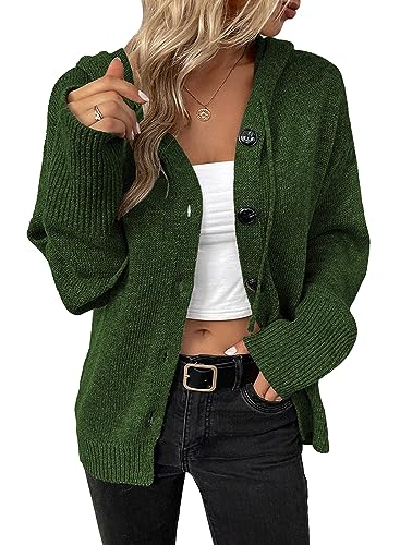 Vcindai Damen Langarm Grobstrickjacke Kurz Strickjacke Herbst Winter Strickmantel mit Kapuze von Vcindai