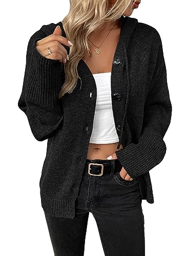 Vcindai Damen Langarm Grobstrickjacke Kurz Strickjacke Herbst Winter Strickmantel mit Kapuze von Vcindai