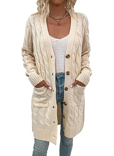 Vcindai Damen Langarm Strickjacke Herbst Winter Grobstrickjacke Lang Strickmantel von Vcindai