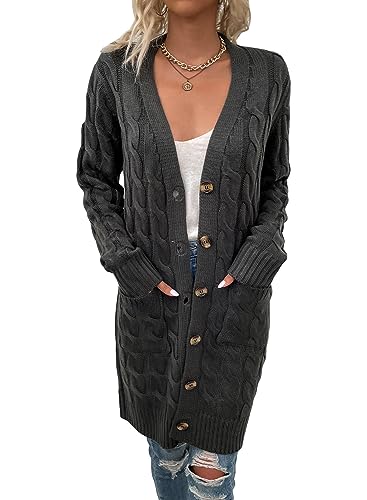 Vcindai Damen Langarm Strickjacke Herbst Winter Grobstrickjacke Lang Strickmantel von Vcindai