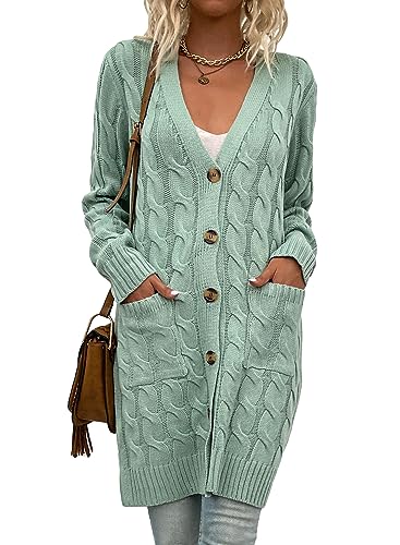 Vcindai Damen Langarm Strickjacke Herbst Winter Grobstrickjacke Lang Strickmantel von Vcindai