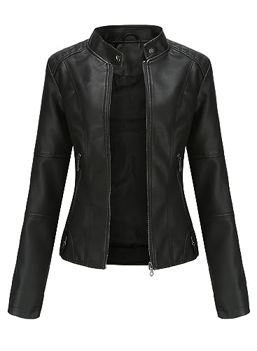 Vcindai Damen Lederjacke Kurz Bikerjacke Lackleder Jacke Reißverschluss Übergangsjacke von Vcindai