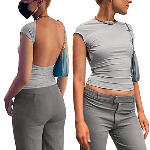 Vcindai Damen Rückenfrei Top Y2K T-Shirt Sommer Backless Oberteil von Vcindai