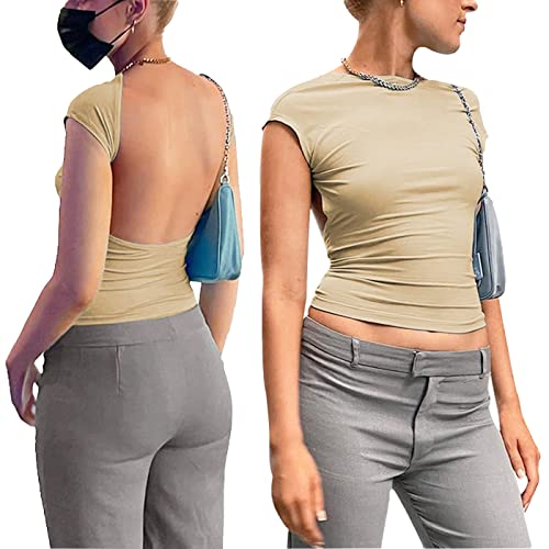 Vcindai Damen Rückenfrei Top Y2K T-Shirt Sommer Backless Oberteil von Vcindai