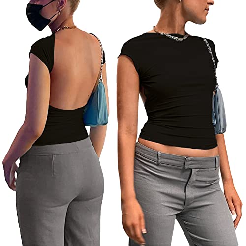 Vcindai Damen Rückenfrei Top Y2K T-Shirt Sommer Backless Oberteil von Vcindai