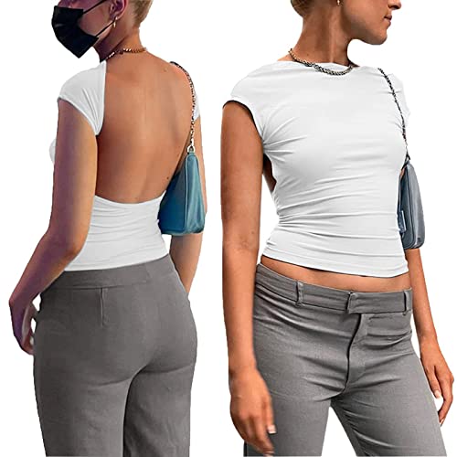 Vcindai Damen Rückenfrei Top Y2K T-Shirt Sommer Backless Oberteil von Vcindai