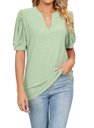 Vcindai Damen Sommer Shirt V Ausschnitt Oberteile Kurzarm Tshirt von Vcindai