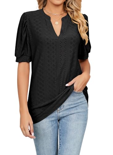 Vcindai Damen Sommer Shirt V Ausschnitt Oberteile Kurzarm Tshirt von Vcindai