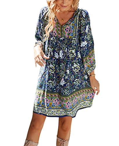 Vcindai Damen Sommerkleid Kurz Boho Blumenkleid A-Linie Kleid Sommer Kleider von Vcindai