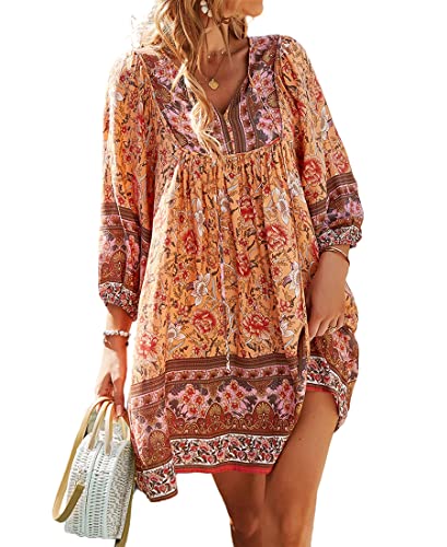 Vcindai Damen Sommerkleid Kurz Boho Blumenkleid A-Linie Kleid Sommer Kleider von Vcindai