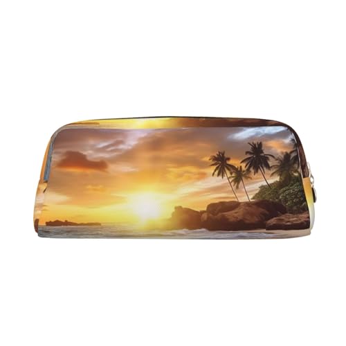 Federmäppchen mit Kapazität, großes Federmäppchen, Strand, Sonnenuntergang, Landschaft, Federmäppchen für Büro, kleine Reißverschlusstasche für Bleistifte, gold, Einheitsgröße, Kosmetiktasche von VducK