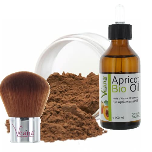 Veana Mineral Make Up 6g + Premium BIO Aprikosenkernöl 100 ml DE-Öko + Kabuki in 20 Farbnuancen - für normale und trockene Haut Nuance Caramel von Veana