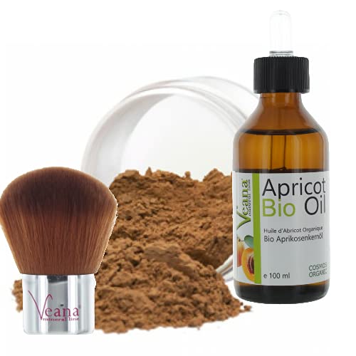 Veana Mineral Make Up 6g + Premium BIO Aprikosenkernöl 100 ml DE-Öko + Kabuki in 20 Farbnuancen - für normale und trockene Haut Nuance Dark Beige von Veana