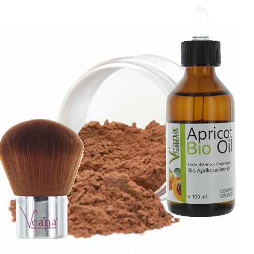 Mineral Make Up 6g + Premium BIO Aprikosenkernöl 100ml DE-Öko + Kabuki in 20 Farbnuancen - für normale und trockene Haut Nuance Deep Golden von Veana