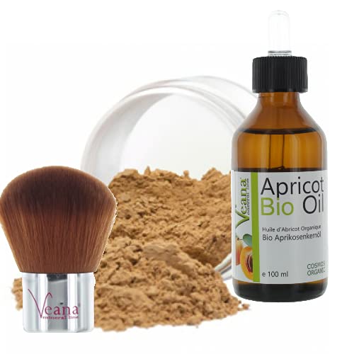 Mineral Make Up 6g + Premium BIO Aprikosenkernöl 100ml DE-Öko + Kabuki in 20 Farbnuancen - für normale und trockene Haut Nuance Honey von Veana