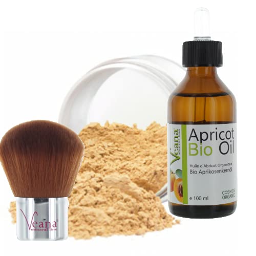 Mineral Make Up 6g + Premium BIO Aprikosenkernöl 100ml DE-Öko + Kabuki in 20 Farbnuancen - für normale und trockene Haut Nuance Ivory von Veana