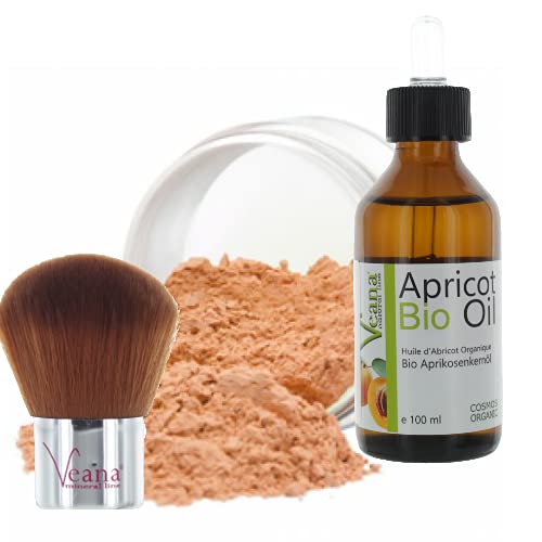 Veana Mineral Make Up 6g + Premium BIO Aprikosenkernöl 100ml DE-Öko + Kabuki in 20 Farbnuancen - für normale und trockene Haut Nuance Natural Beige von Veana