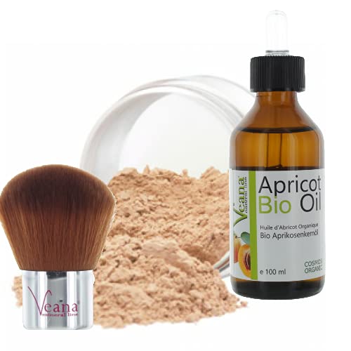 Mineral Make Up 6g + Premium BIO Aprikosenkernöl 100ml DE-Öko + Kabuki in 20 Farbnuancen - für normale und trockene Haut Nuance Porcelain von Veana