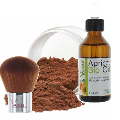 Mineral Make Up 9g + Premium BIO Aprikosenkernöl 100ml DE-Öko zertifiziert + Kabuki 20 Farbnuancen - für normale/trockene Haut - Nuance Cocoa von Veana