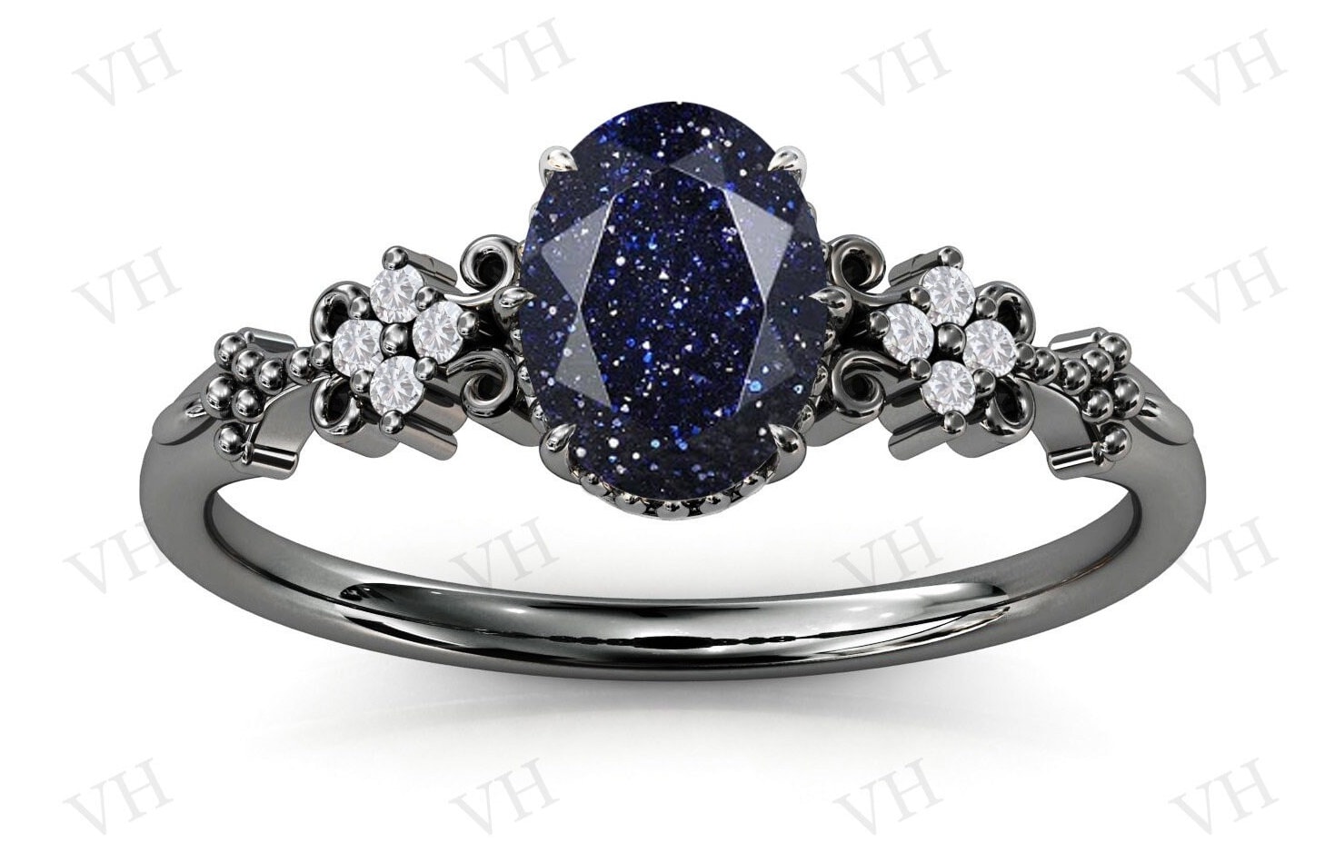 Galaxie Blauer Sandstein Ehering Antik Blauer Braut Ring Art Deco Schwarzer Metallring Für Frauen Schwarze Verlobungsringe von VectorHarbour