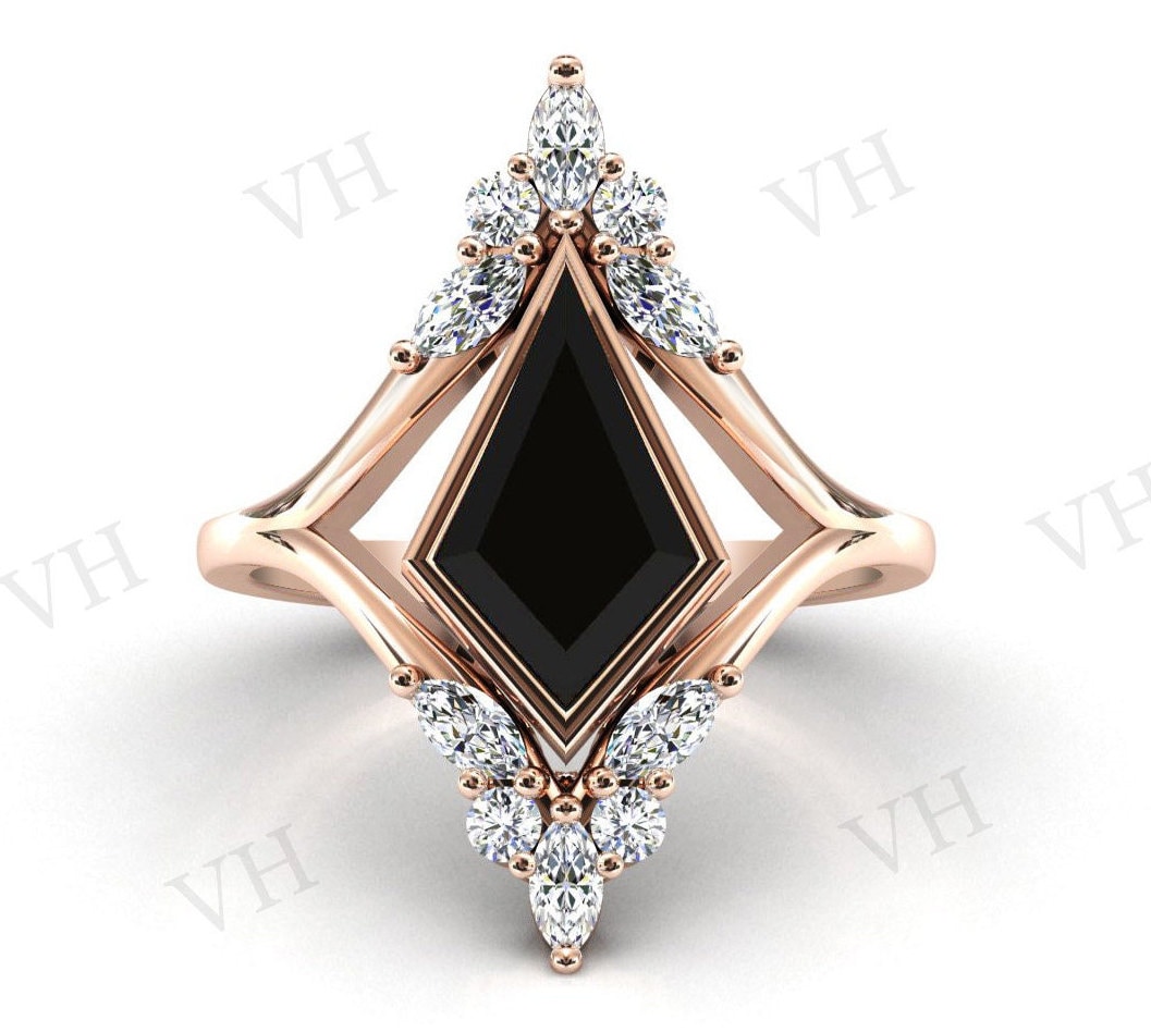 Vintage Schwarzer Onyx Verlobungsring 14K Rosegold Ehering Art Deco Antiker von VectorHarbour