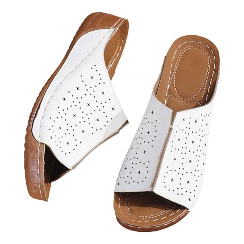 Vectry Damen Beach Sloping Schuhe Absatz Hollow Casual Pantoffeln Retro Sandalen lässige klassische modische modische Farbe täglich Outdoor -Slipper (White, 36) von Vectry