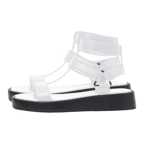 Vectry Damen Casual Side Hollow Gürtelschnalle Flache römische Schuhe Sommermode Damen Sandalen Schuhe Damen 39 Blau (White, 36) von Vectry